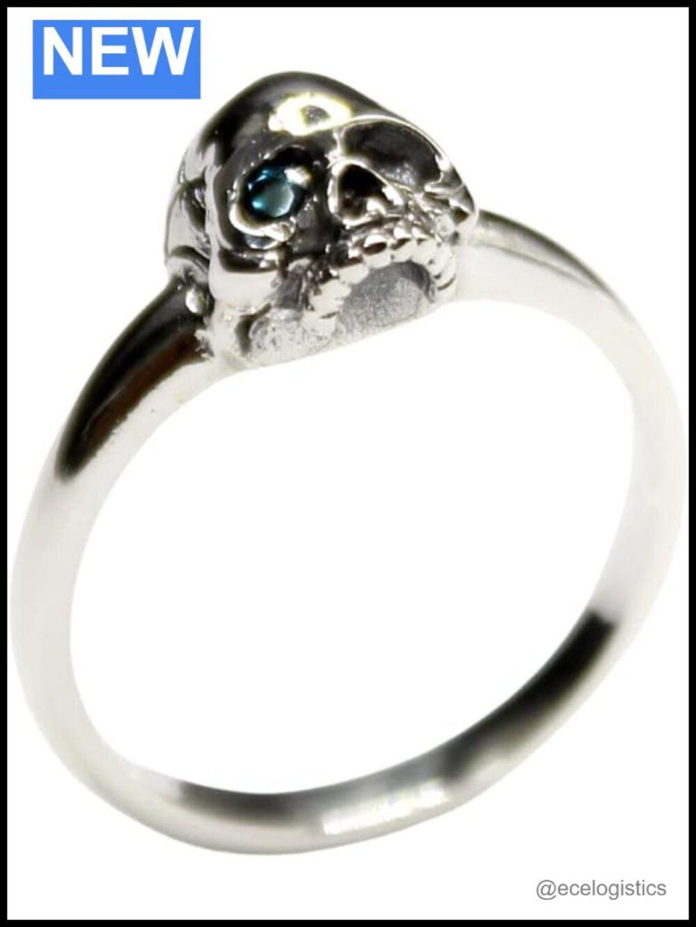 Sterling Silver London Blue Topaz Skull Ring